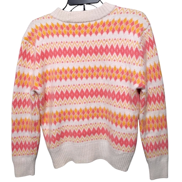 J. Crew Pink Orange Geometric Stripe Cashmere Crew Sweater Women's Size Medium - Picture 2 of 10